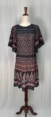 Sea New York Navy Mauve Paisley Floral Crochet Lace Boho Mini Dress